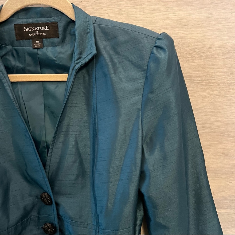 Vintage Signature by Larry Levine Teal Iridescent Sheen Trench Jacket Size10 GC - Picture 3 of 7